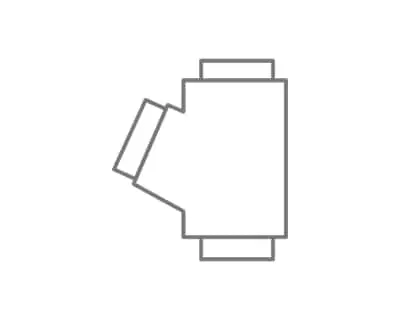 Simple gray line drawing of a Y-shaped pipe connector with three openings.