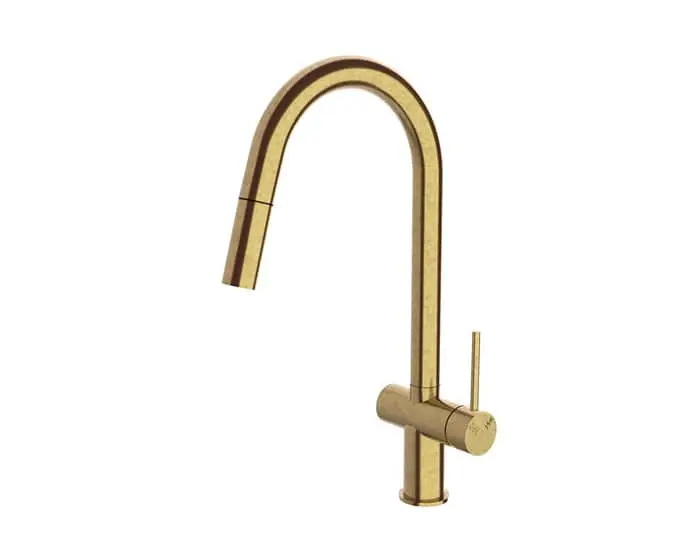 Sussex Scala pull-out sink mixer in tumbled brass.