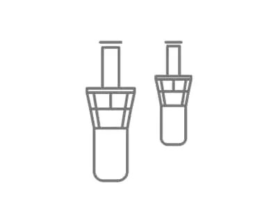 Simple gray line drawing of two sprinkler heads.