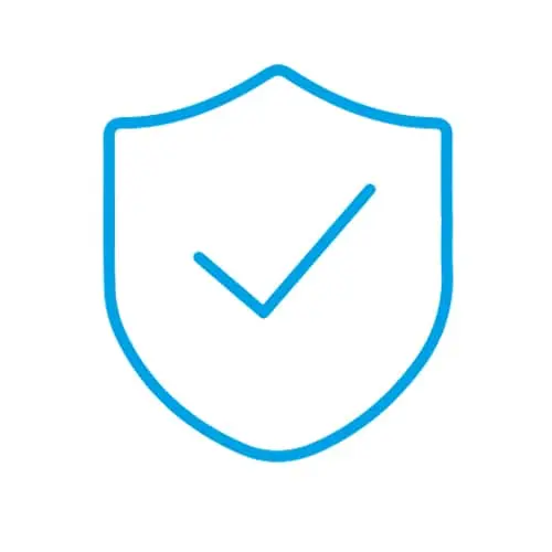 Blue outline of a shield with a checkmark inside, representing security or protection verification.