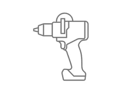 Simple gray line drawing of a cordless power drill with pistol grip handle and trigger.