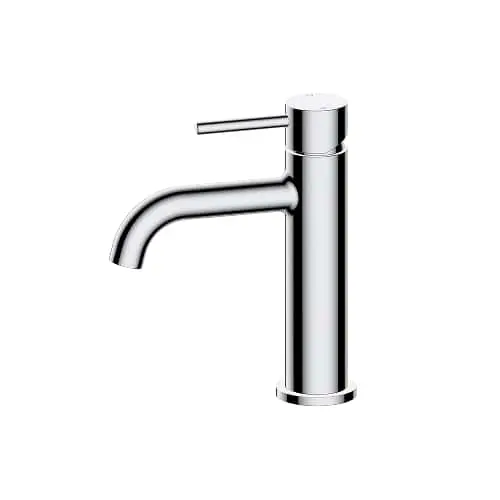 Mizu Drift basin mixer with curved spout.