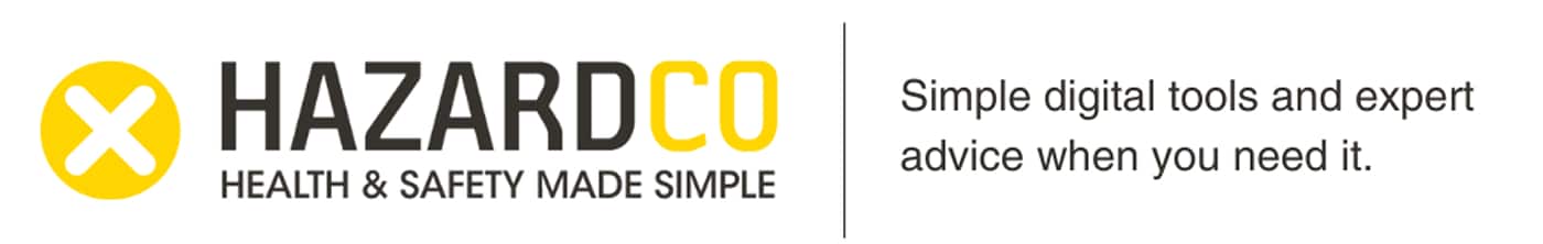 HazardCo logo with yellow X icon and tagline "Health & Safety Made Simple" next to company services description.