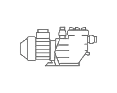 Simple line drawing of a pool pump or water filtration system with motor and housing components.