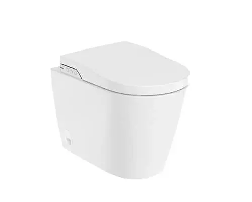 Roca In-Wash Inspira In-Tank smart toilet with sleek design and integrated bidet seat, shown from a side angle.