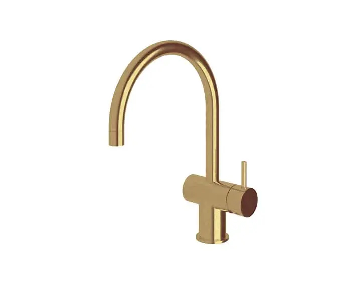 Sussex Scala gooseneck sink mixer in tumbled brass.
