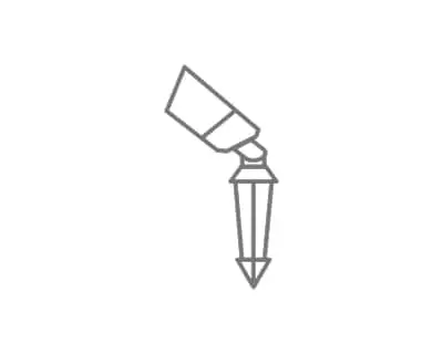 Simple gray line drawing of an outdoor garden light.