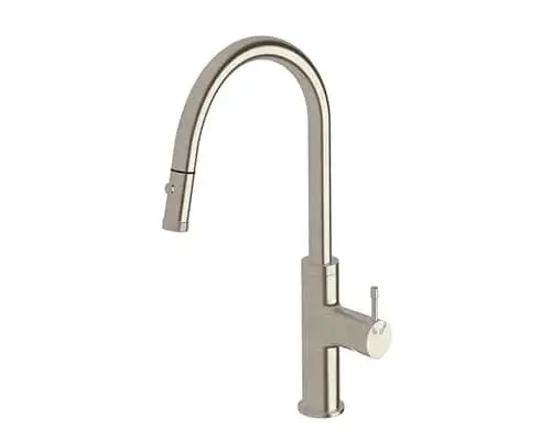 Sussex Scala Nova gooseneck sink mixer in brushed nickel.