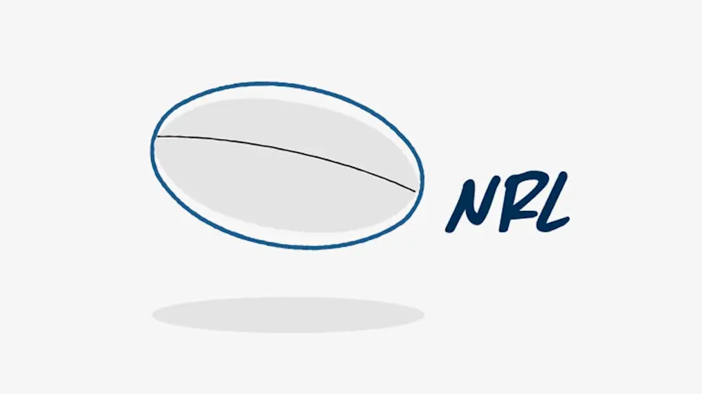 Stylized rugby ball logo with blue outline and "NRL" text beside it, representing National Rugby League.
