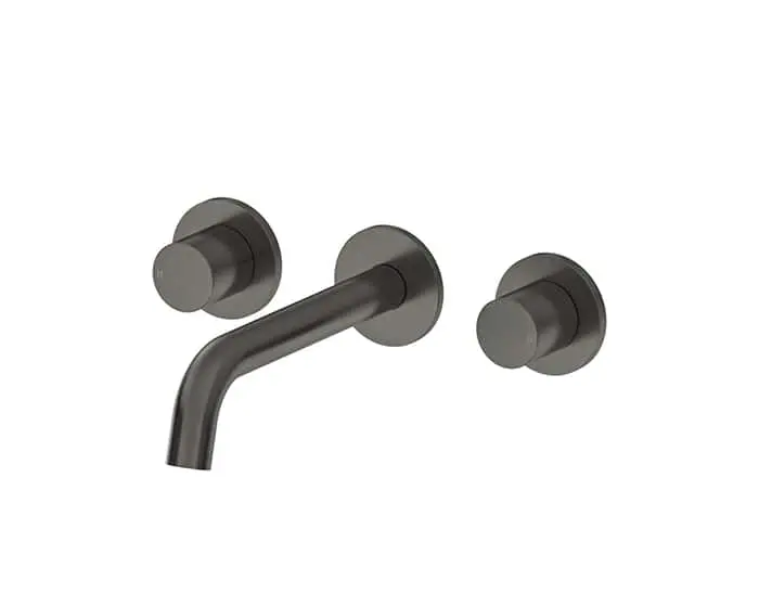 Mizu Drift Dial Wall Basin Mixer Set in brushed gunmetal