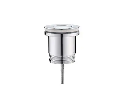Shiny chrome bathroom sink drain with push button stopper and threaded base for installation