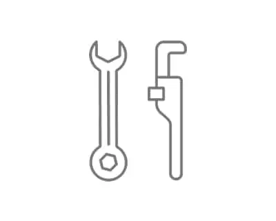 Simple gray line drawings of a wrench and a pipe wrench tools side by side.