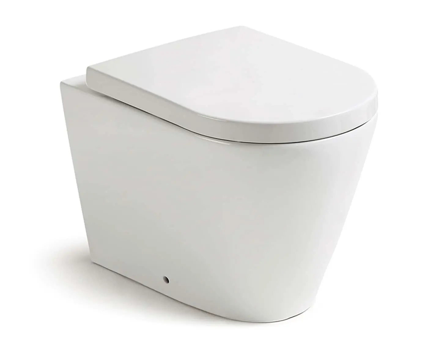 Kado Lux white wall-mounted toilet with sleek design and closed lid against white background.