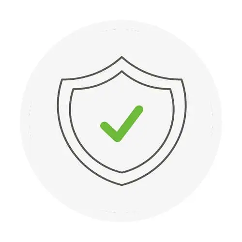 Shield icon with green checkmark inside, representing security or protection verification.