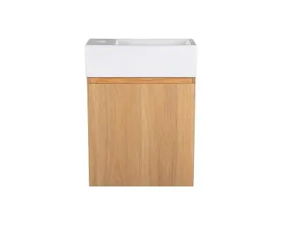 Posh Solus vanity with white rectangular sink mounted on light wood cabinet base