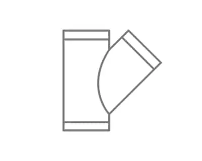 Simple gray line drawing of a Y-shaped pipe or plumbing fitting with two connecting sections.