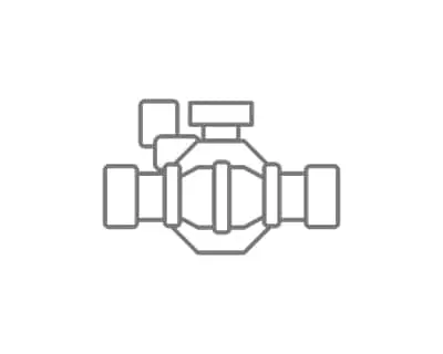 Simple gray line drawing of a irrigation valve with connecting joints.