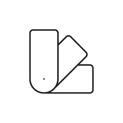 Simple black outline icon of a paint color swatch or sample card with overlapping rectangular shapes.