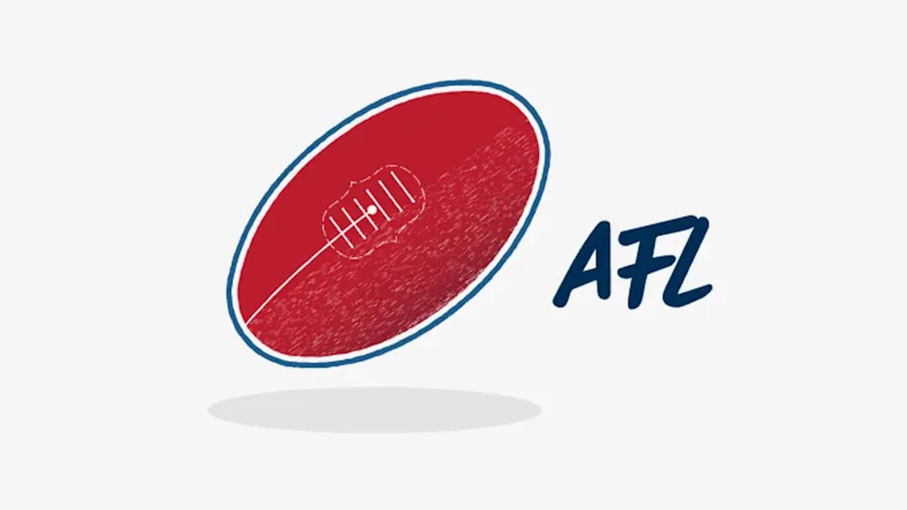 Red football with blue outline and AFL text in navy blue, floating above a light shadow.