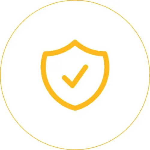 Yellow shield icon with checkmark inside, surrounded by a thin circular border.