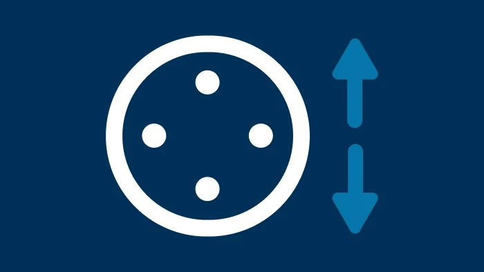Flange Dimensions Calculator icon - White circle with four dots inside and blue vertical arrows pointing up and down on a dark blue background.