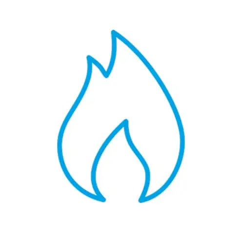 Simple blue outline of a flame or fire icon against a white background.