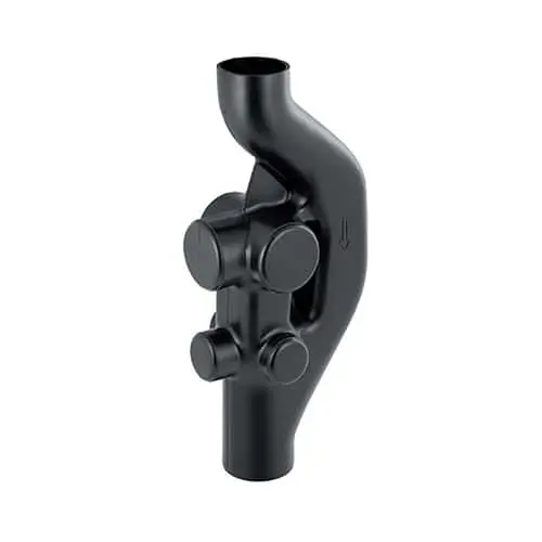Geberit Sovent plumbing fitting with multiple circular connection points and a curved S-shaped design.