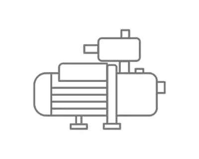 Simple line drawing of a water pump or motor with cylindrical body and horizontal mounting base