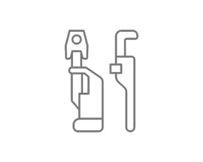 Simple gray line icons of two hand tools on white background.