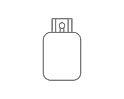 Simple gray line drawing of a gas bottle and connector cap.