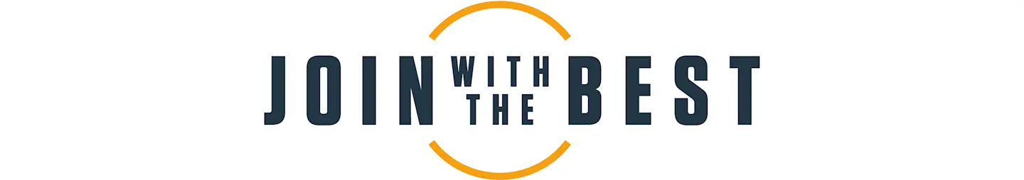 "JOIN WITH THE BEST" text in dark blue with an orange circular arc above and below the text.