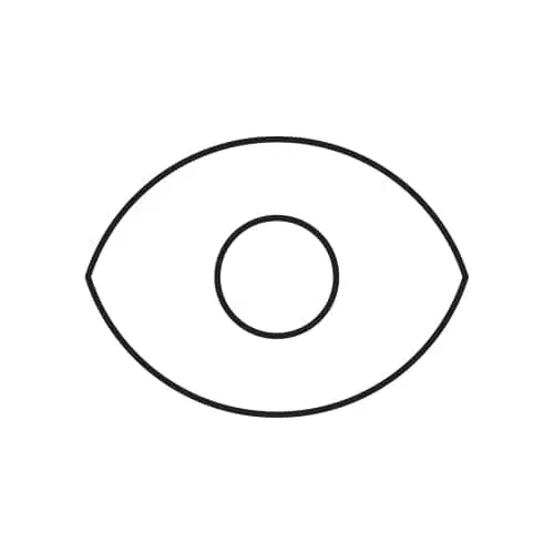 Simple black outline drawing of an eye shape with a circular pupil in the center.