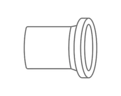 Simple line drawing of a pipe fitting with a flared end connection.