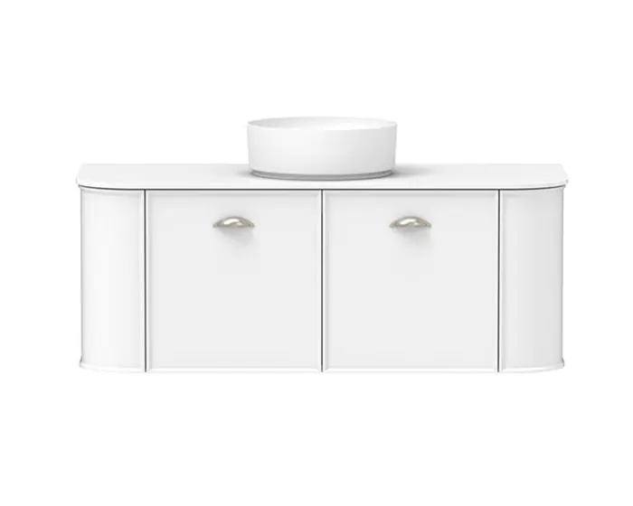 White Kado Era double vanity with curved edges.
