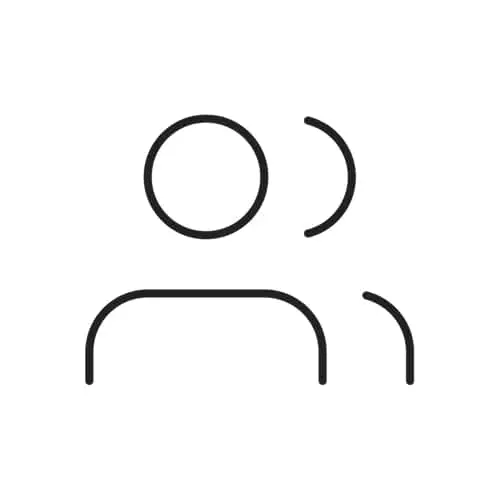 Simple black outline icon of two people or user profiles, representing users or account holders.