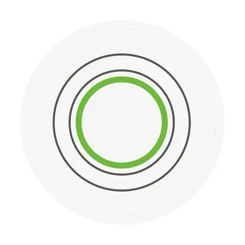 Circular icon with concentric rings - white background, gray outer circles, and bright green inner circle.