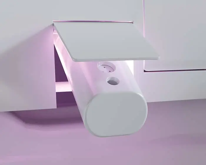 Smart toilet self-cleaning nozzle, with purple light.