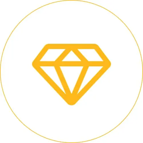 Yellow diamond icon in a circular outline, representing value or premium quality.
