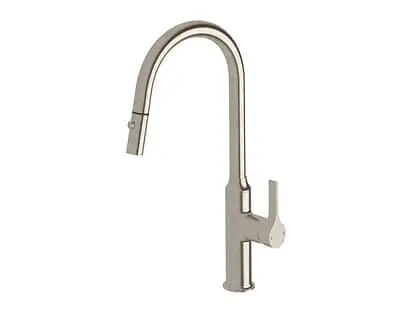 Milli Oria gooseneck sink mixer in brushed nickel.