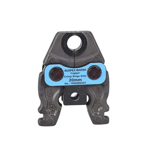 Auspex Water copper crimp jaw tool, 20mm size, with black metal body and blue label.