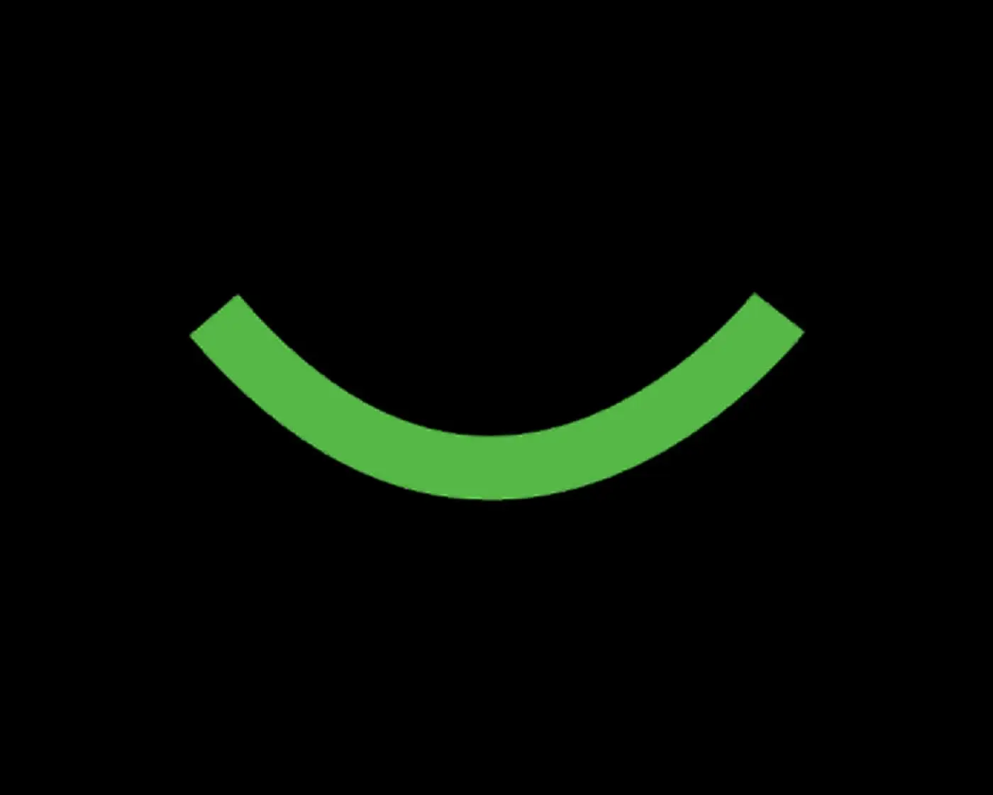 A bright green curved line resembling a smile against a black background.