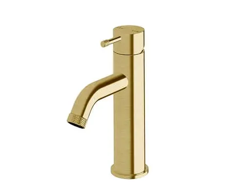Sussex Scala Nova curved basin mixer in brushed gold.