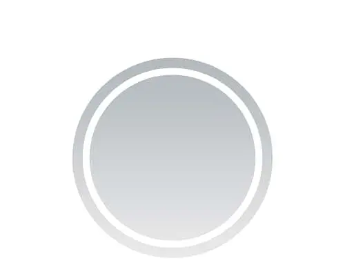 Kado Aspect round mirror with illuminated white border on a light gray background.