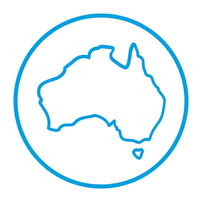 Blue outline of Australia's map enclosed in a circular border.