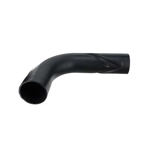 Geberit curved plastic pipe fitting with a 90-degree bend and smooth finish