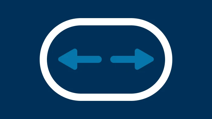 Pool Volume Calculator icon - Two blue arrows pointing left and right inside a white rounded rectangle on a dark blue background.
