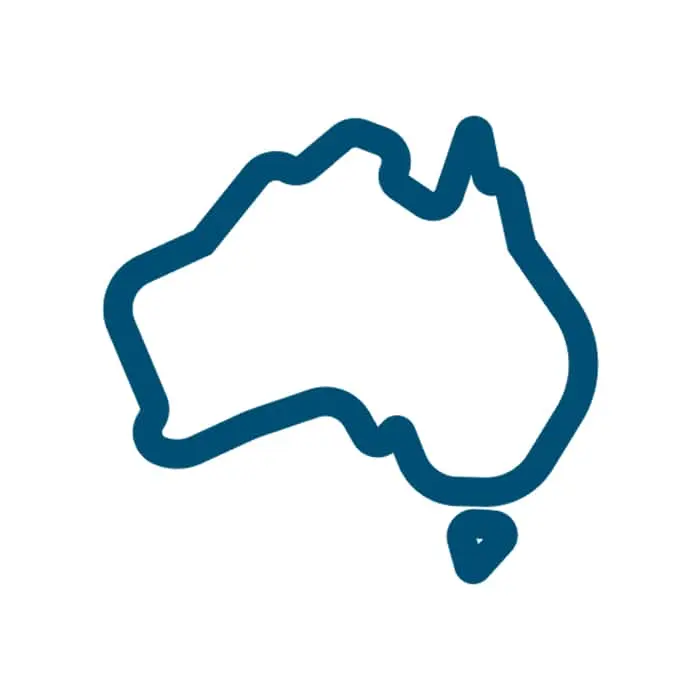 Dark blue outline of Australia showing the continent's distinctive shape against a white background.