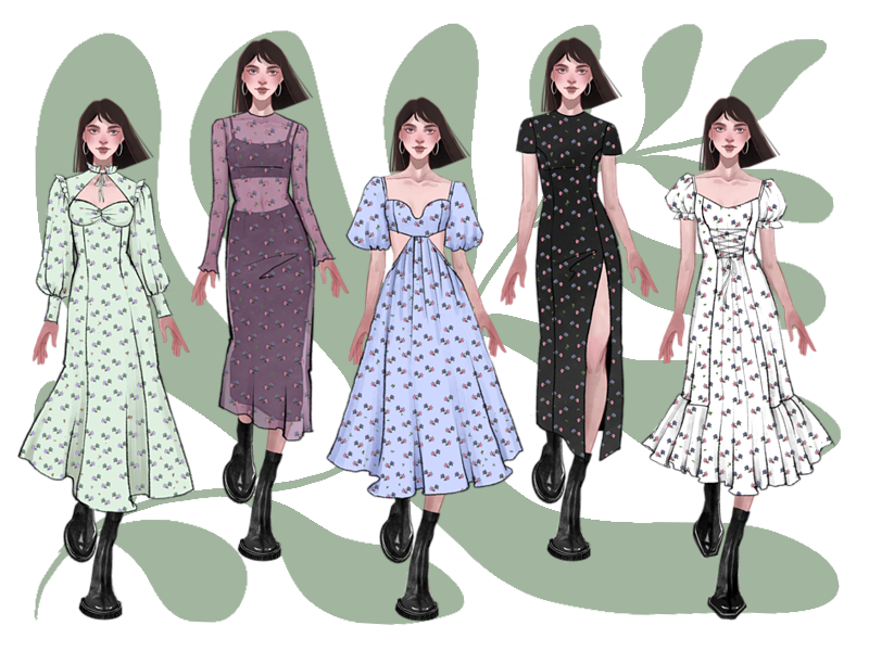 Flower Midi Dresses for Procreate