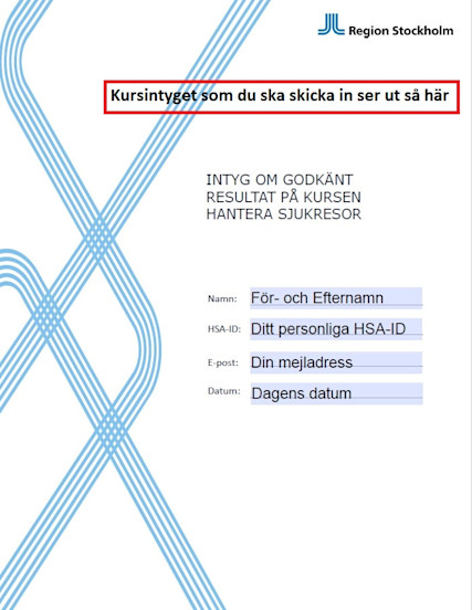 Bild på kursintyget som man fyller i efter genomförd utbildning i sjukresors regelverk