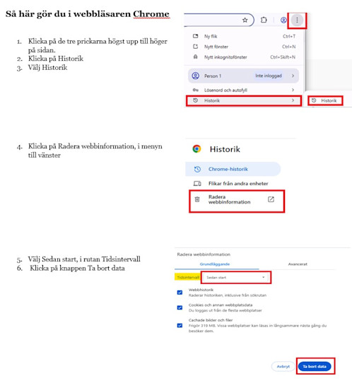 Instruktion för hur man rensar cache och cookies i webbläsare Chrome